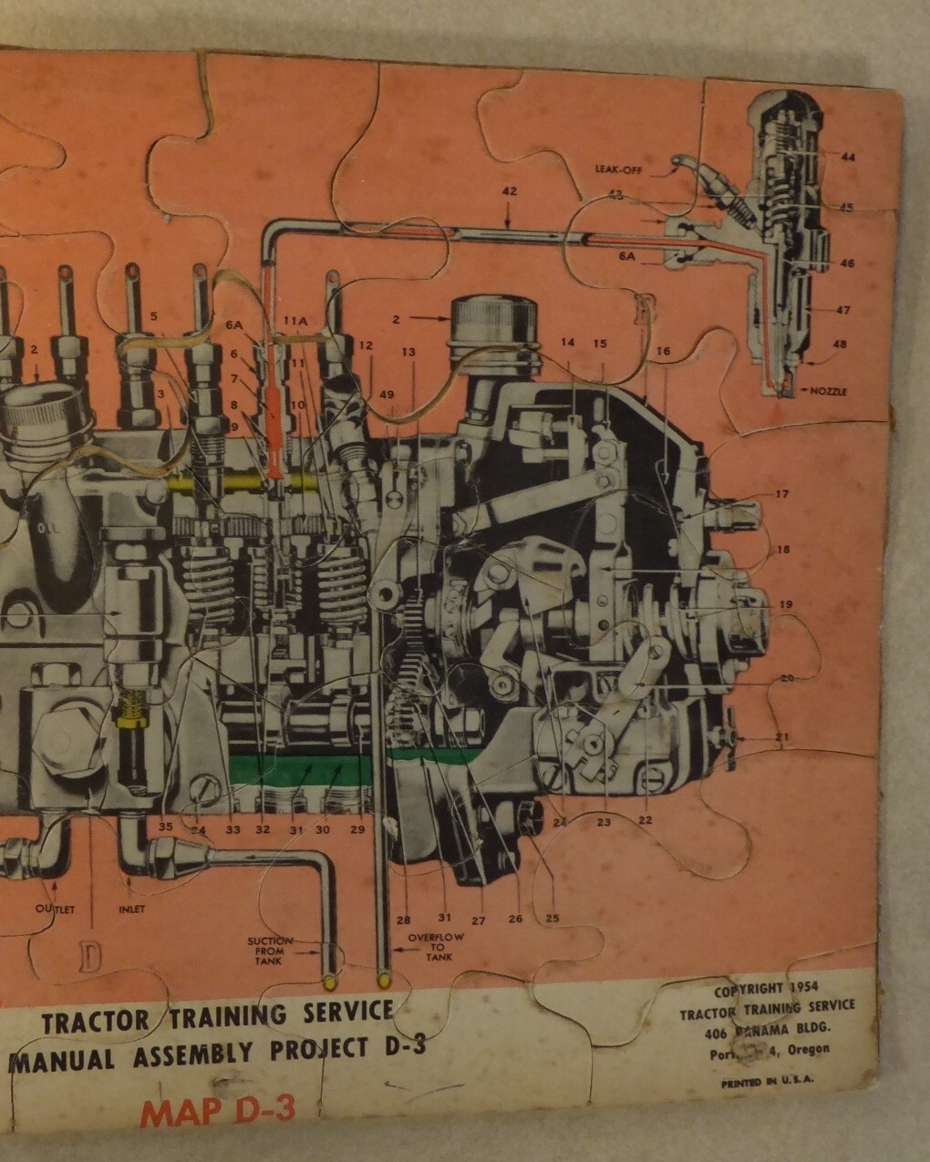 Vintage 1954 Tractor Training Service Project JIGSAW PUZZLE 11″ x 8.5″ MAP D-3