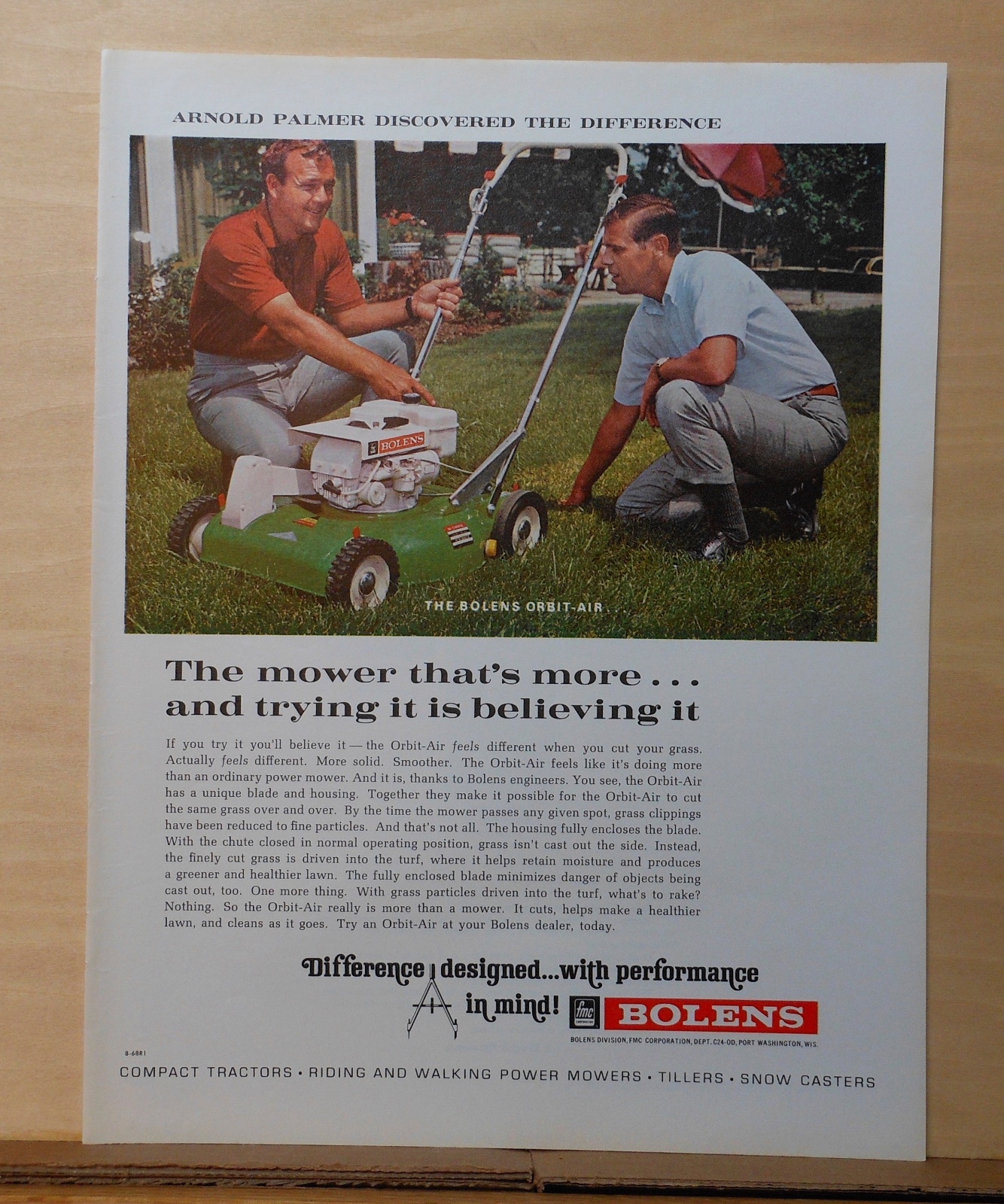 1968 magazine ad for Bolens Lawn Mowers – Orbit – Air mower, trying is believing