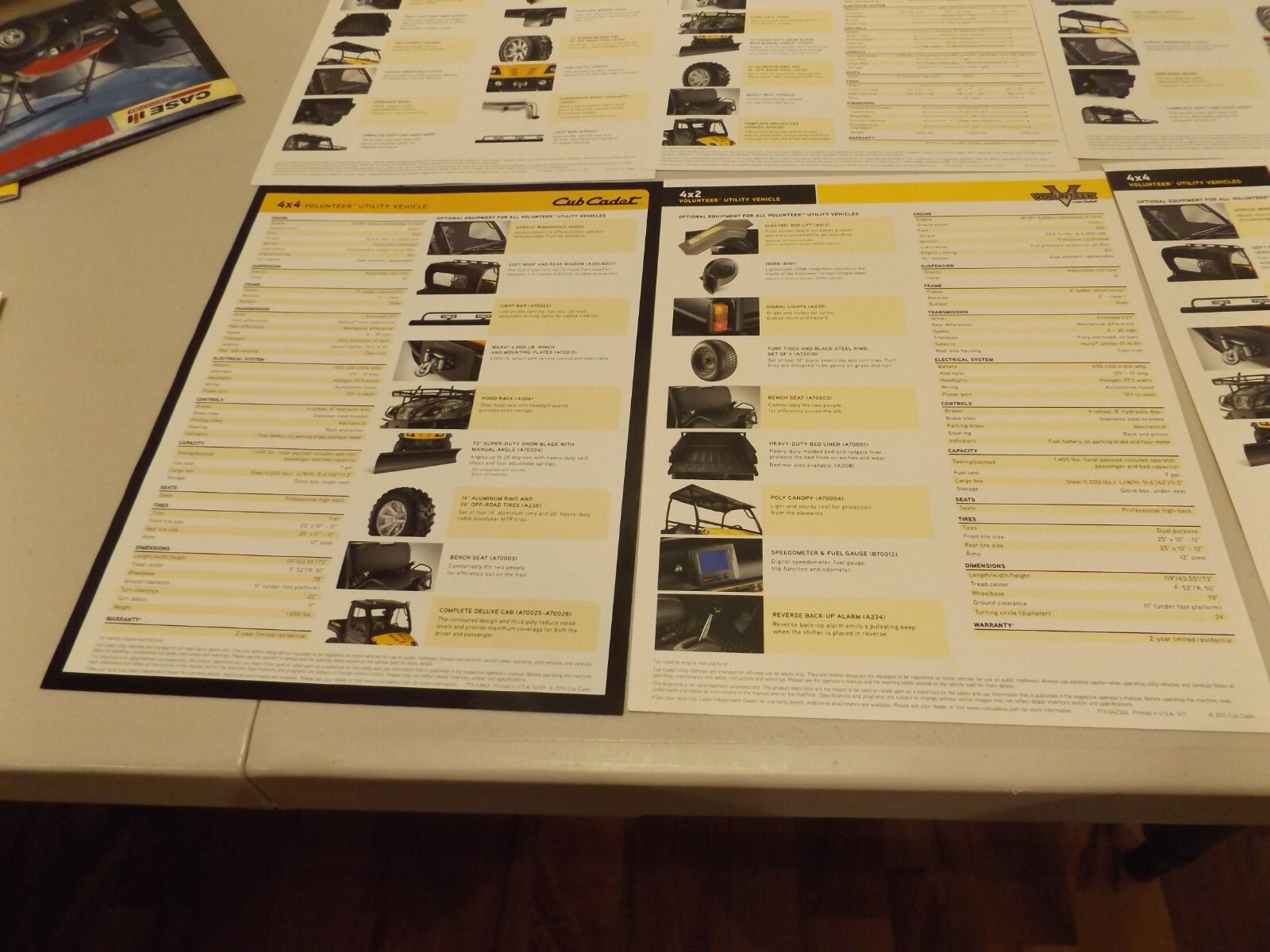 6-pc. CUB CADET VOLUNTEER UTILITY VEHICLES, LIT. 2009, 2010, 2011