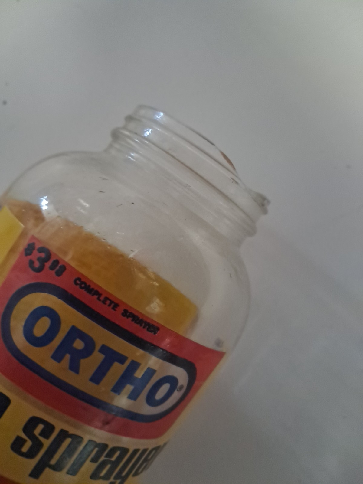 Vintage Ortho Lawn Sprayer Glass Jar Yellow Metal Lid 8″ w/ Instructions ON IT