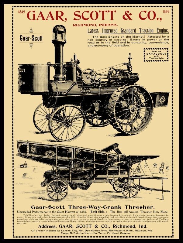 1899 Gaar Scott Steam Engine & Thresher NEW Metal Sign: 12×16″ Ships Free
