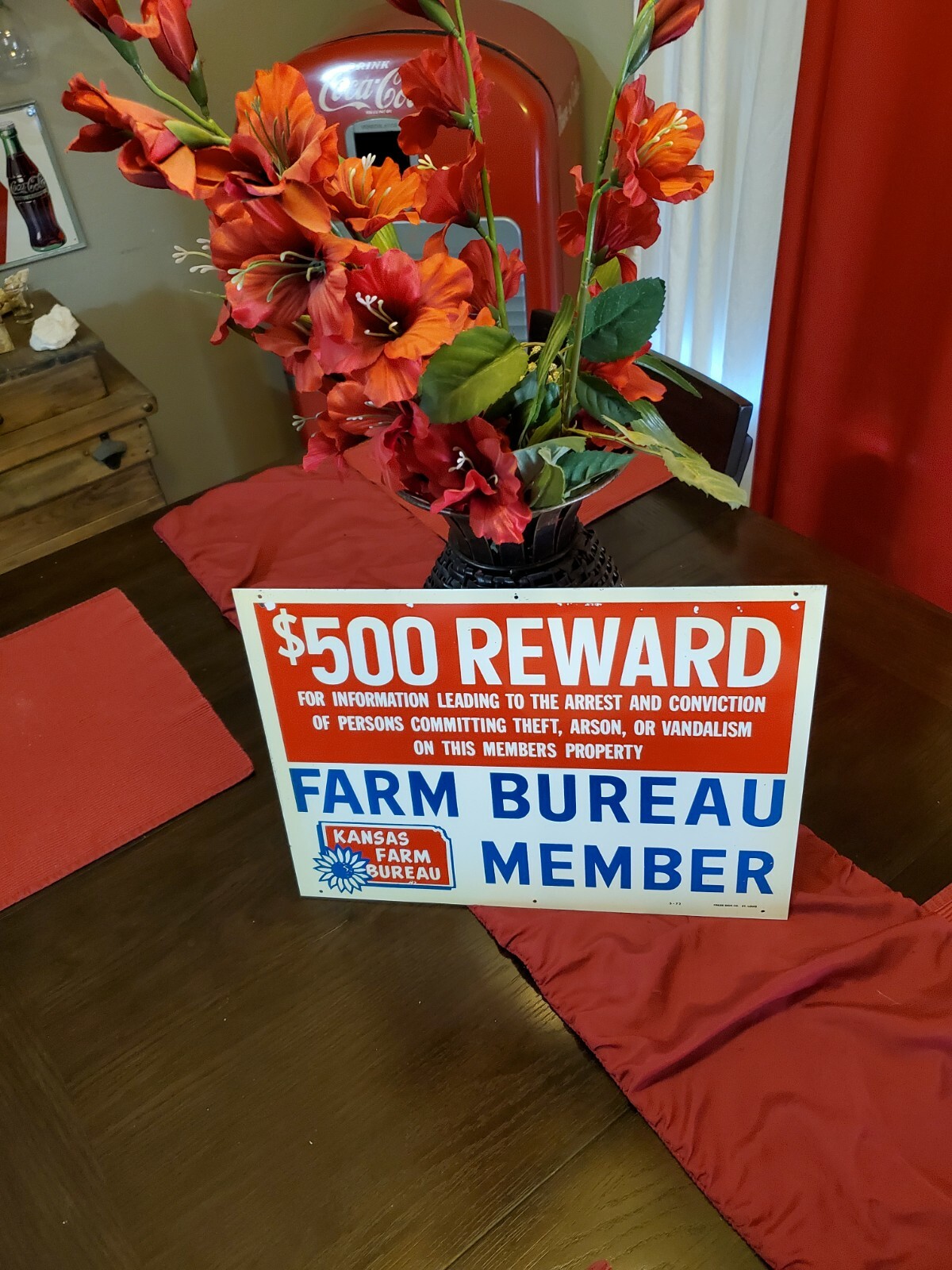 $500 Reward Kansas Farm Bureau METAL SIGN 16 In X 12 In
