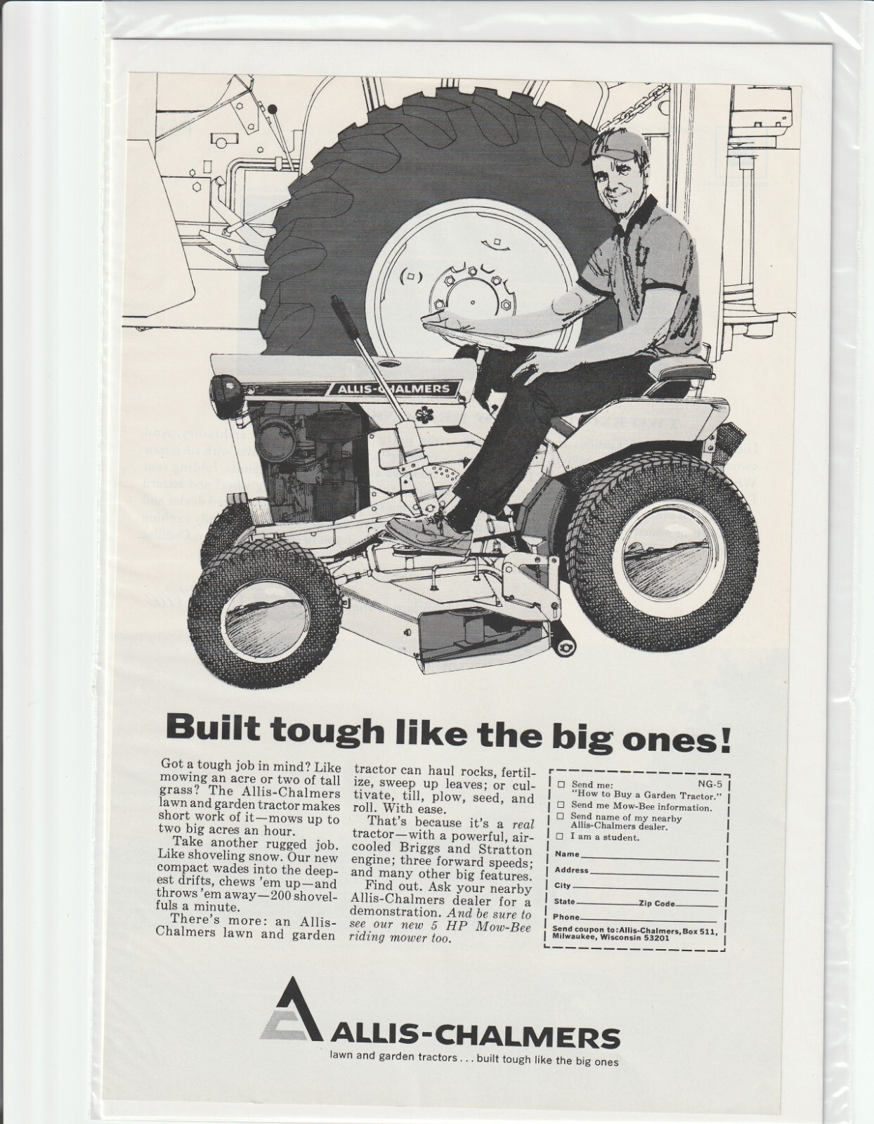 Original 1967 Allis-Chalmers Lawn Tractor Magazine Ad “Built Tough Like the…”