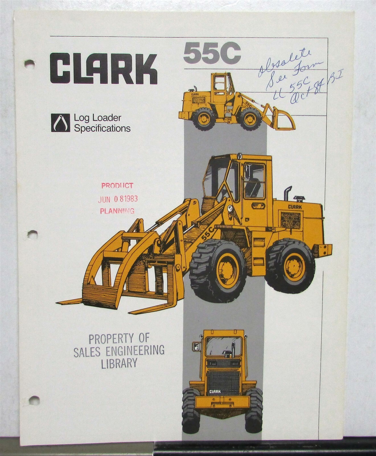 1981 Clark 55C Log Loader Specifications Construction Sales Tri-Folder