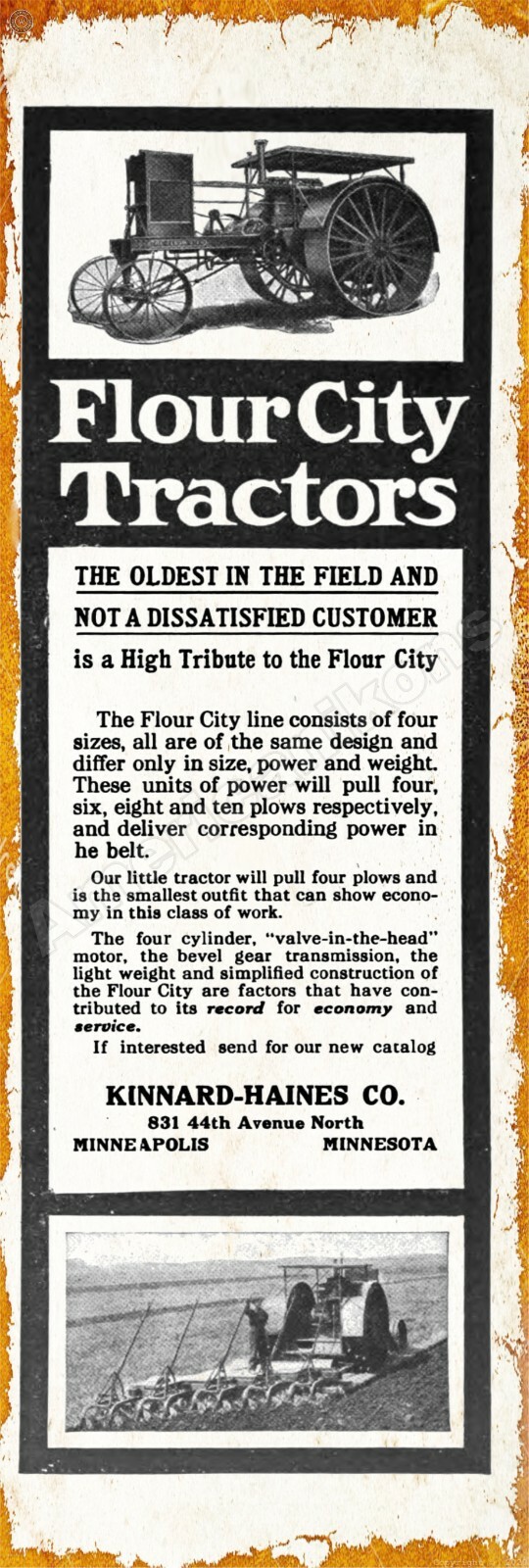 1914 Flour City Tractors New Metal Sign, 12″ x 36″ USA STEEL XL Size – 4 lbs