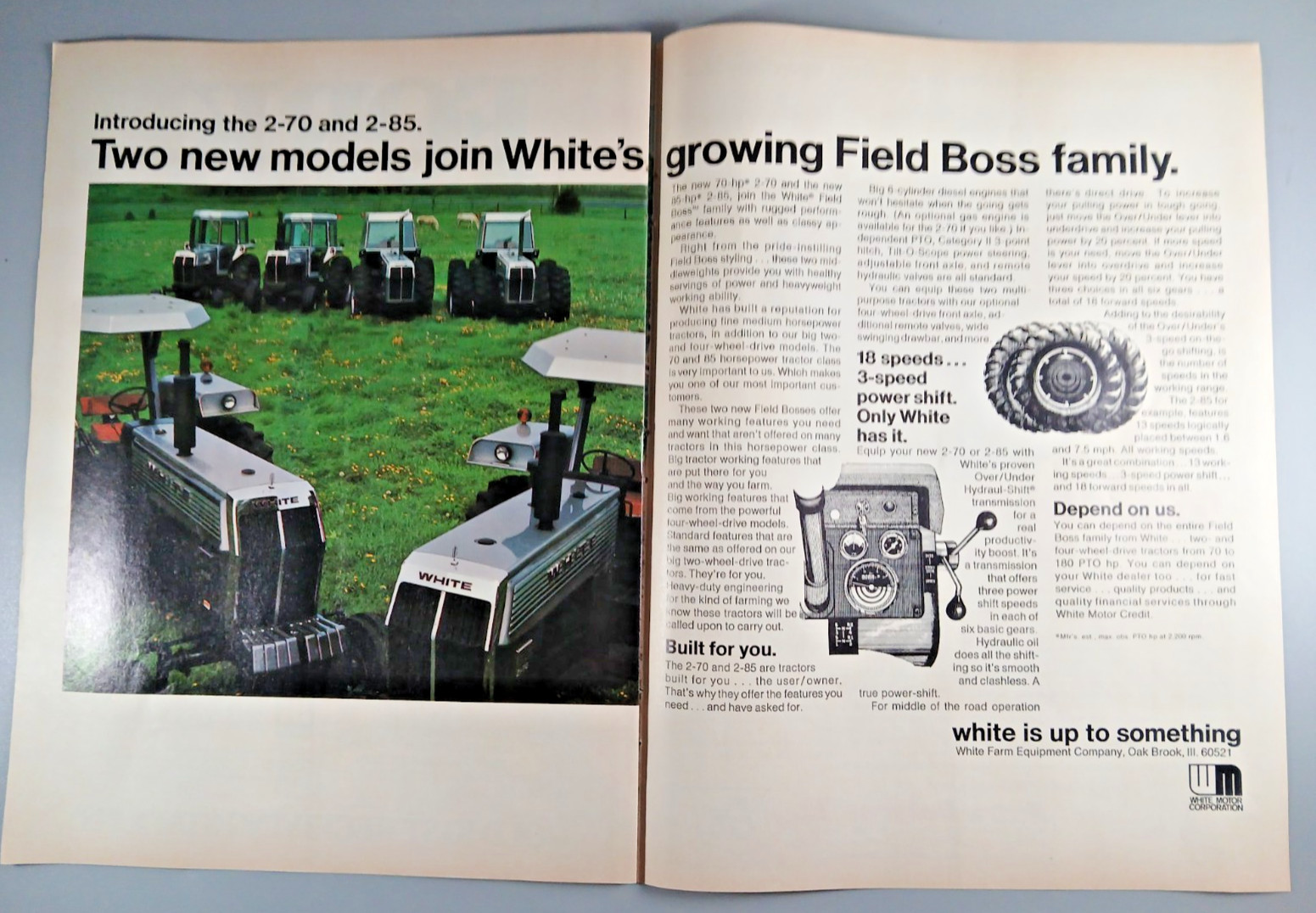 Original 1975 White Tractor 2-Page Magazine Ad “… Growing Field Boss Family”