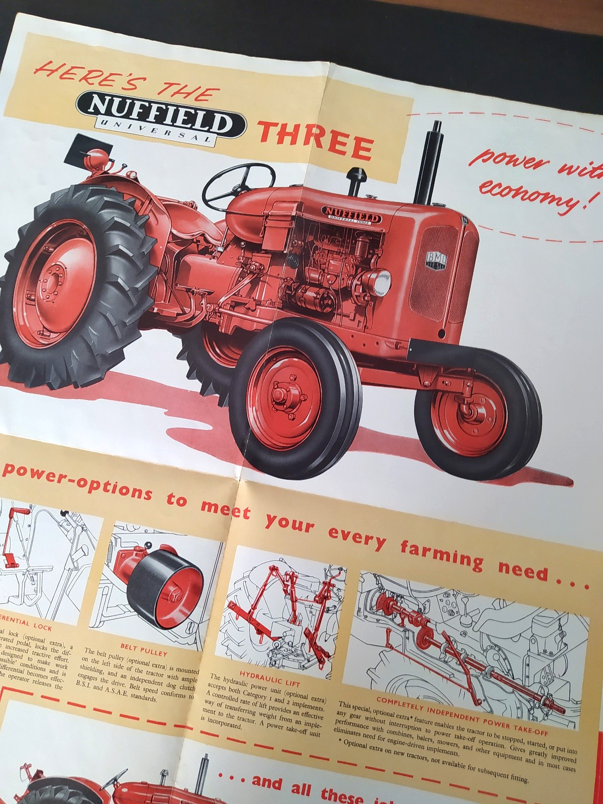 VINTAGE NUFFIELD THREE UNIVERSAL TRACTOR BROCHURE -POSTER 1950’s
