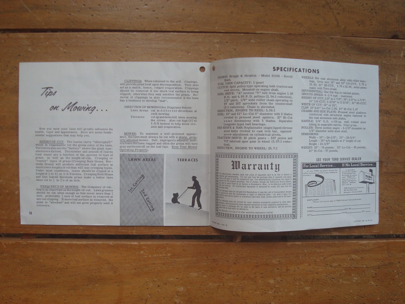 1961 Toro 18″ and 21″ Sportlawn Reel Mowers Owner’s Operating, Instruction Manua