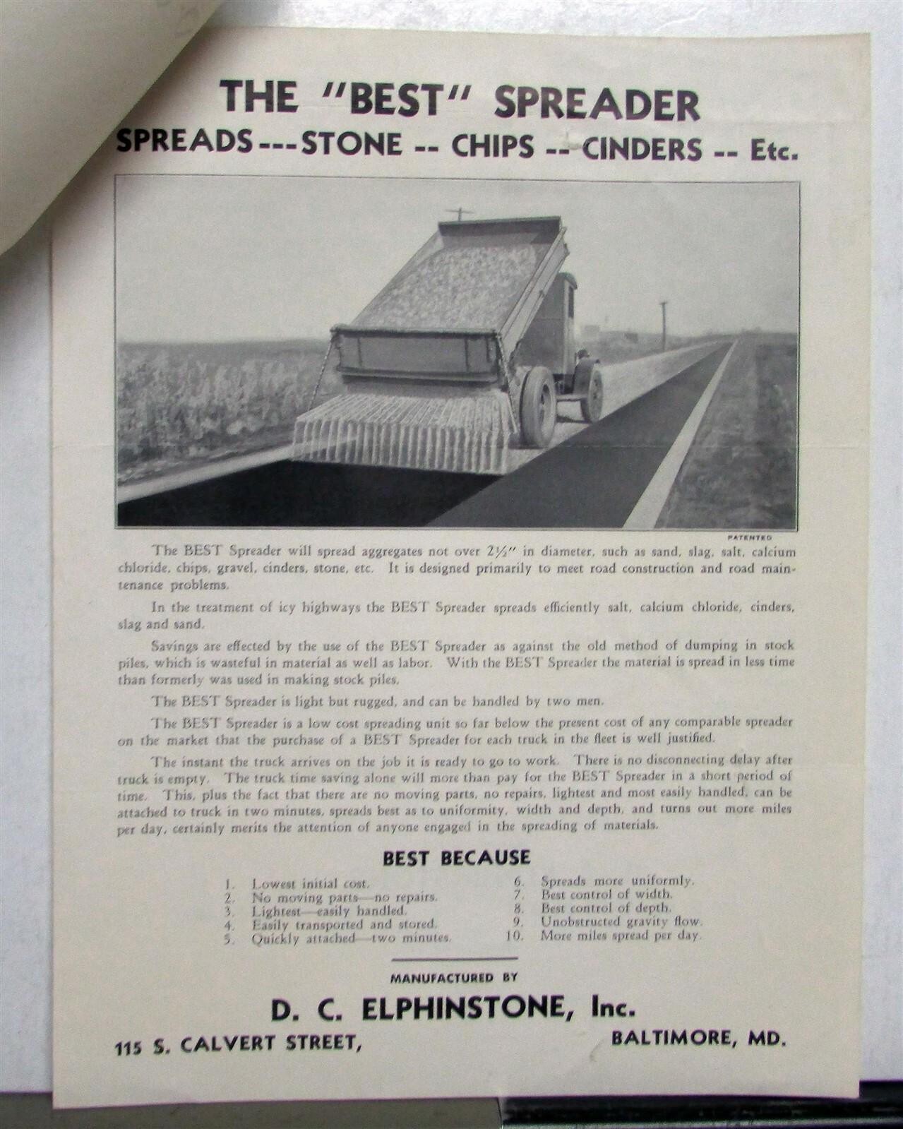 1934 Elphinstone Spreader Specifications Construction Sales Data Sheets