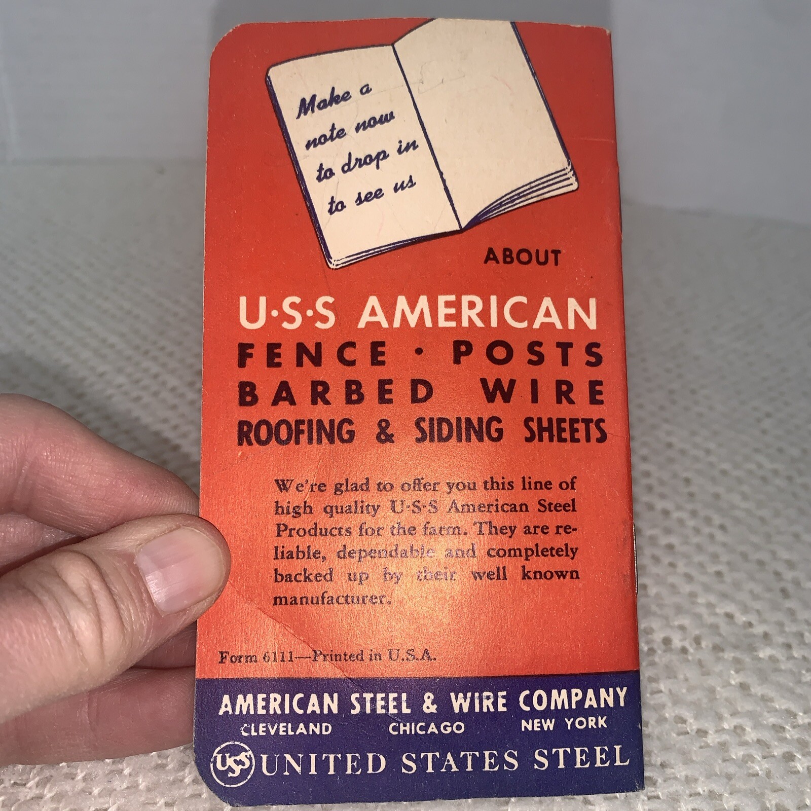 U.S.S. American Fence Memo Book WM. Cameron & Co. Hillsboro, Texas 1940-1941