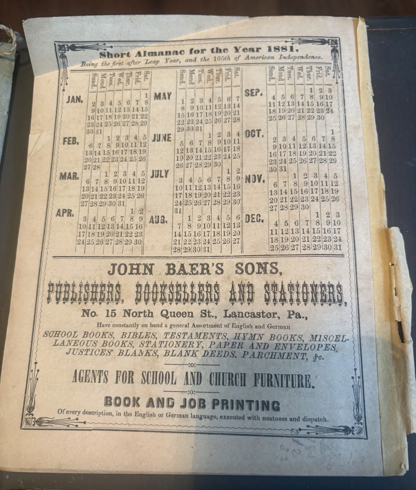 Lot Of 4 John Baer’s Agricultural Almanac Lancaster, PA Antique 1880’s