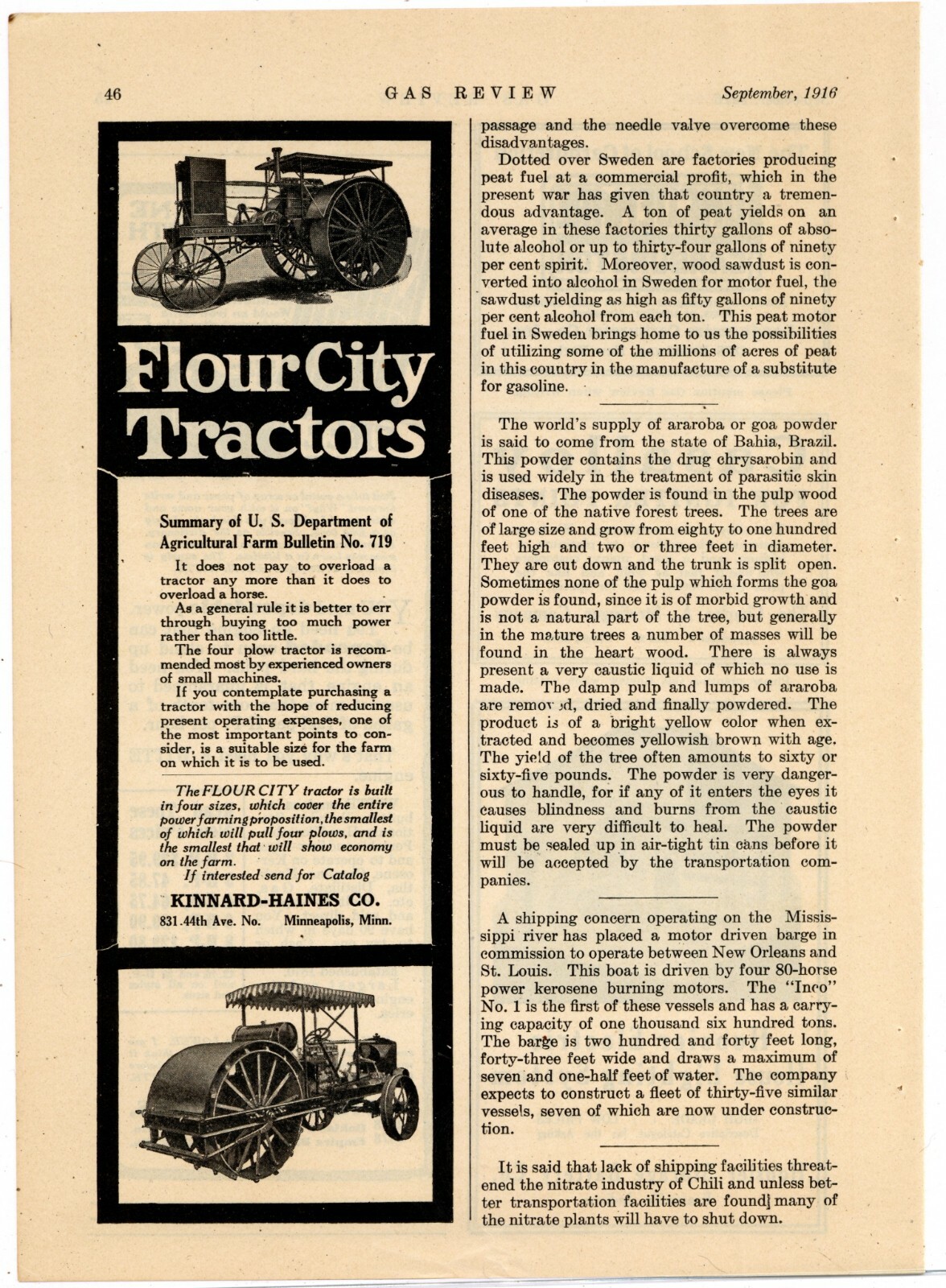 1916 Flour City Tractors Ad: Kinnard Haines Co. – Minneapolis, Minnesota