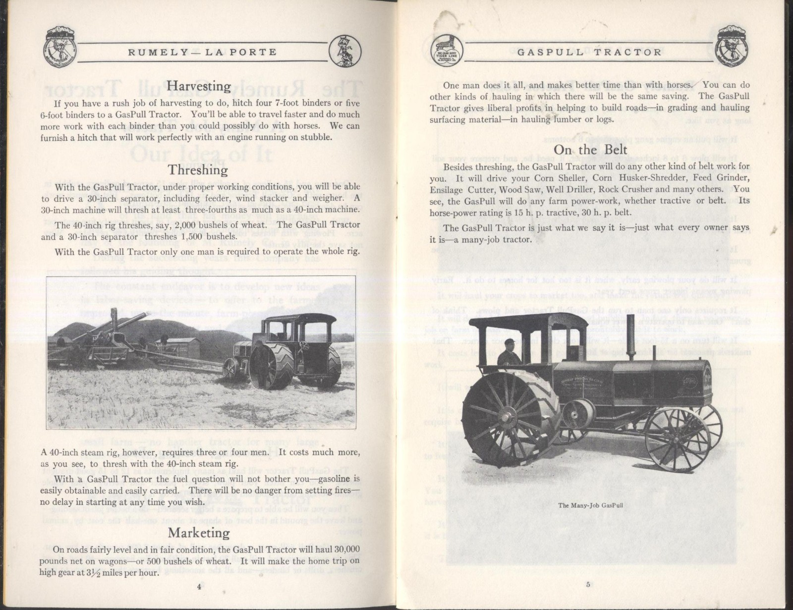 Early 1900’s Rumely GasPull Farm Tractor Equipment Sales Promo Brochure Adv