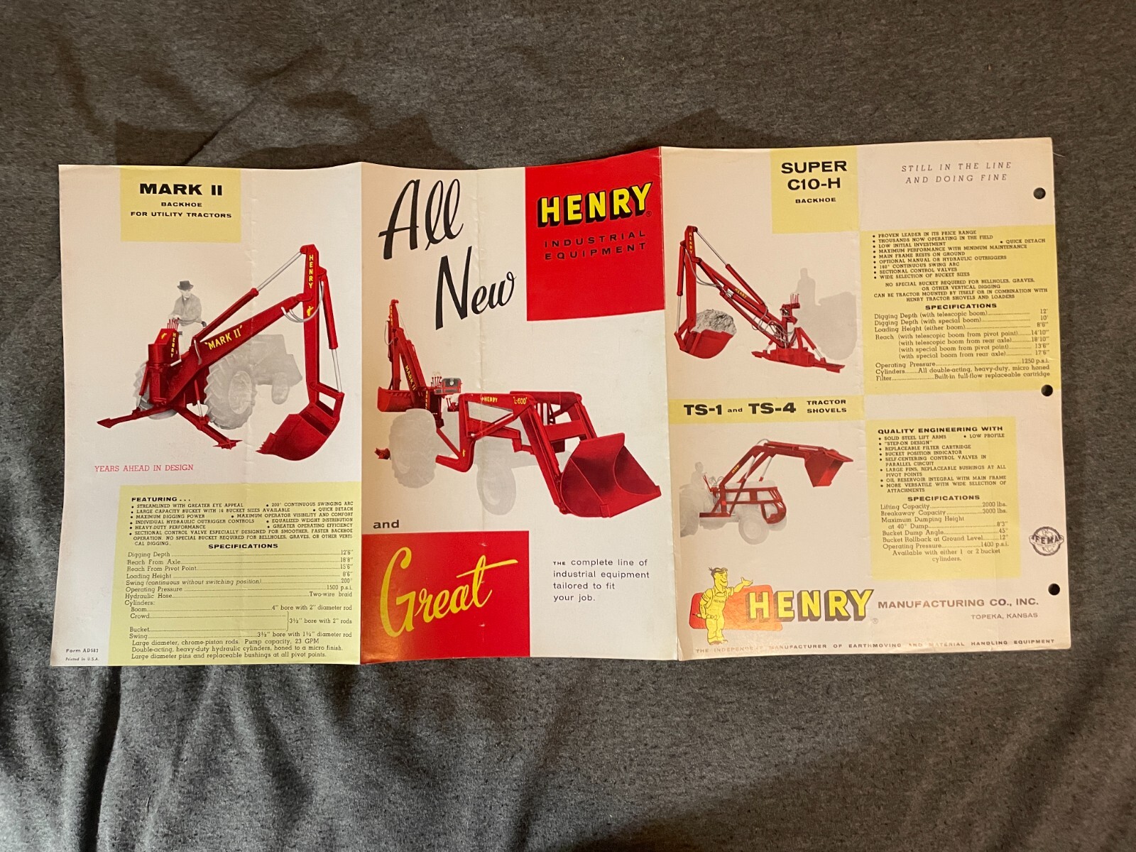 1950’s Henry Industrial Tractor Brochure 6 Pages Spec Sheet L 600 Mark II 700