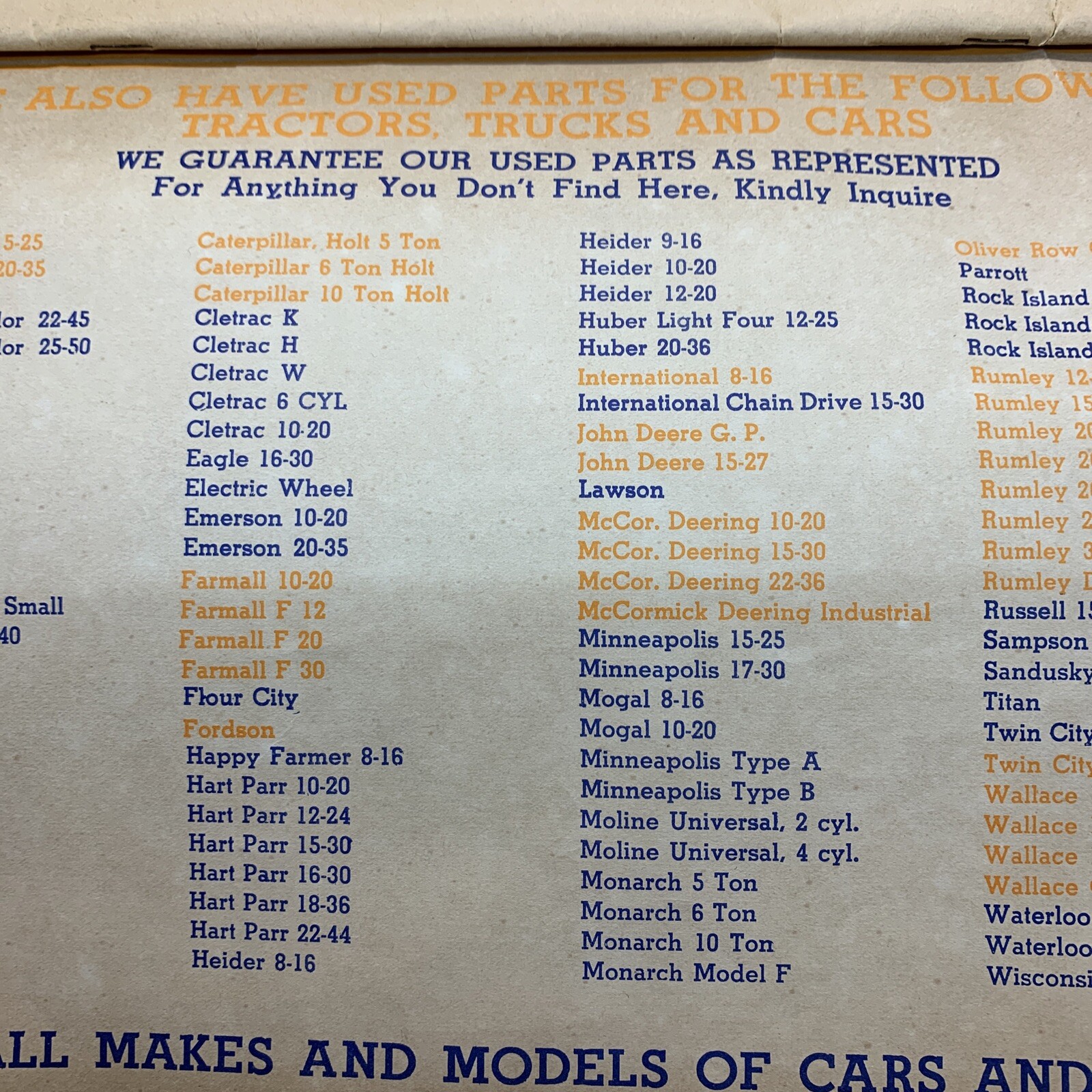 VINTAGE 1937 TRACTOR PARTS CATALOG IRVING’S TRACTORS LUG CO., GALESBURG IL Deere