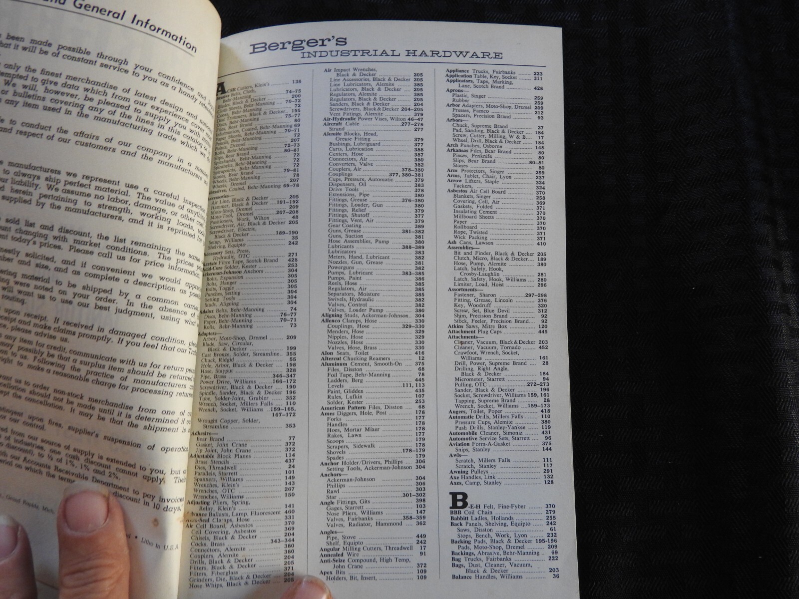1968 BERGER’S INDUSTRIAL HARDWARE SALES CATALOG ASBESTOS PRODUCTS TOOLS 460+ pgs