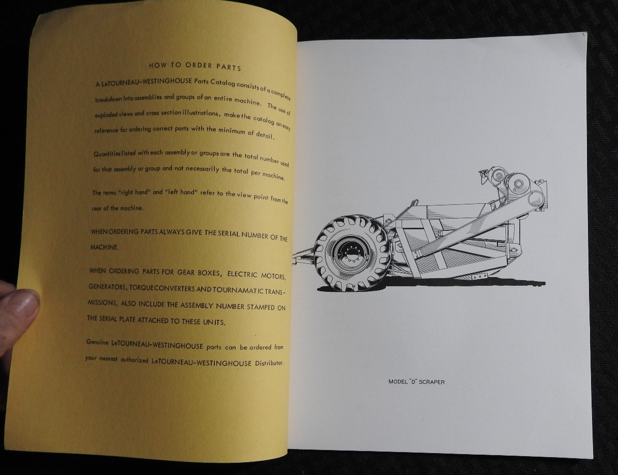 1956 LW LeTourneau-Westinghouse Model “D Scraper” Parts Catalog Manual NOS NICE